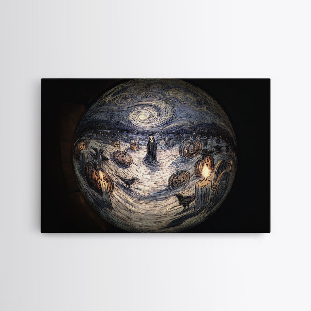 Frozen Halloween, Expressionist Gothic Art, Landscape Wall Art, Dark Fantasy Wall Art, Framed Canvas Print, Halloween Wall Art