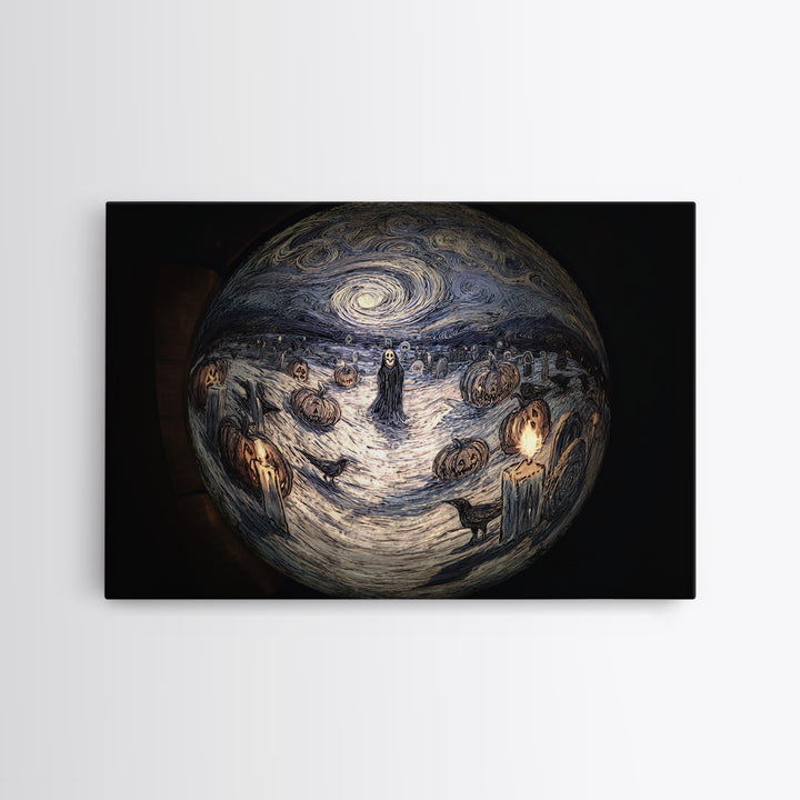 Frozen Halloween, Expressionist Gothic Art, Landscape Wall Art, Dark Fantasy Wall Art, Framed Canvas Print, Halloween Wall Art
