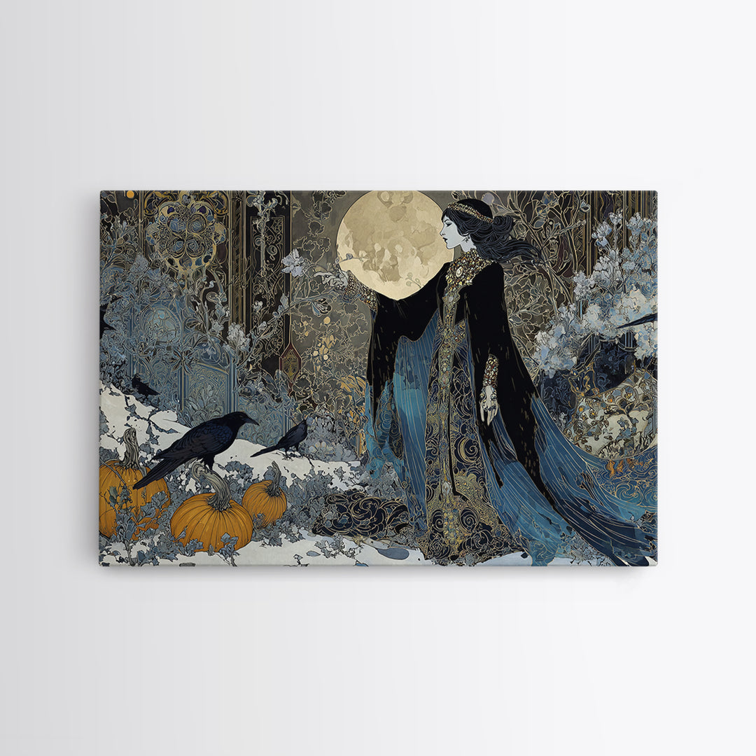 Frozen Halloween, Stained Glass Gothic Art, Landscape Wall Art, Dark Halloween Decor, Framed Canvas Print, Halloween Wall Art