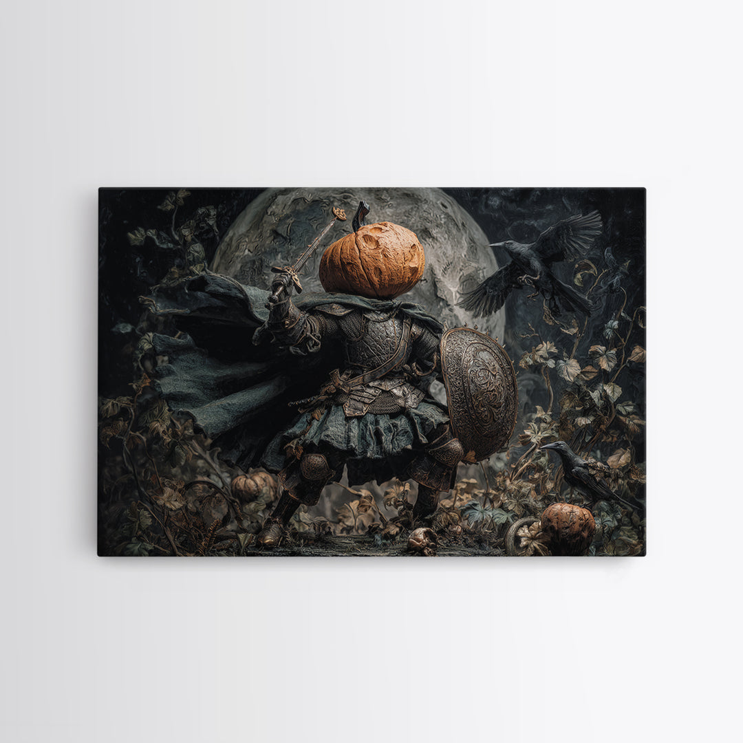 The Pumpkin Paladin, Medieval Grotesque Art, Landscape Wall Art, Macabre Wall Art, Canvas Print, Halloween Wall Art, Halloween Decor