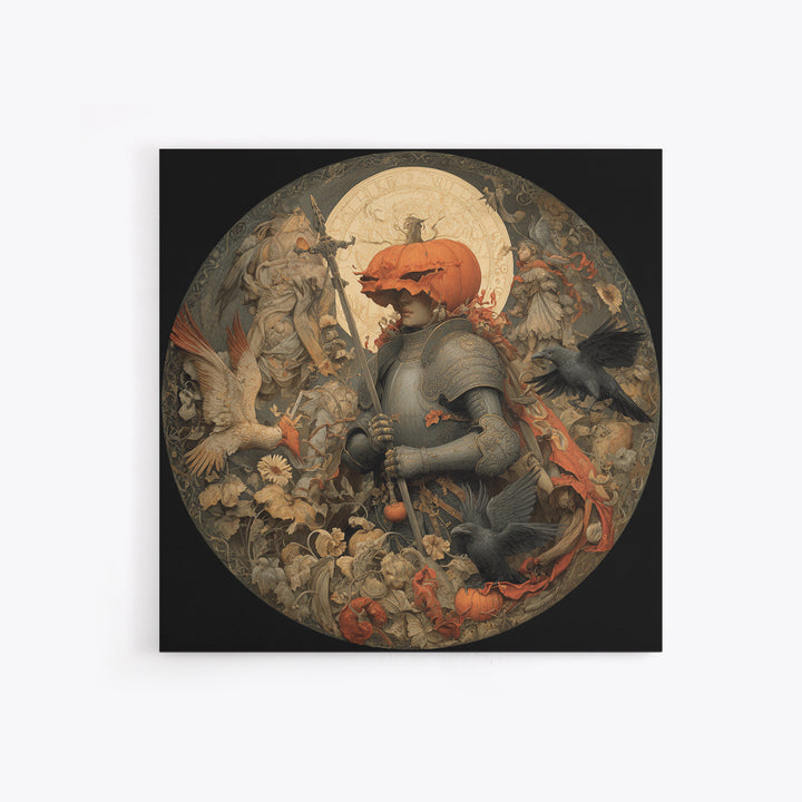 The Pumpkin Paladin, Dark Renaissance Art, Square Wall Art, Gothic Horror Wall Art, Canvas Print, Halloween Wall Art