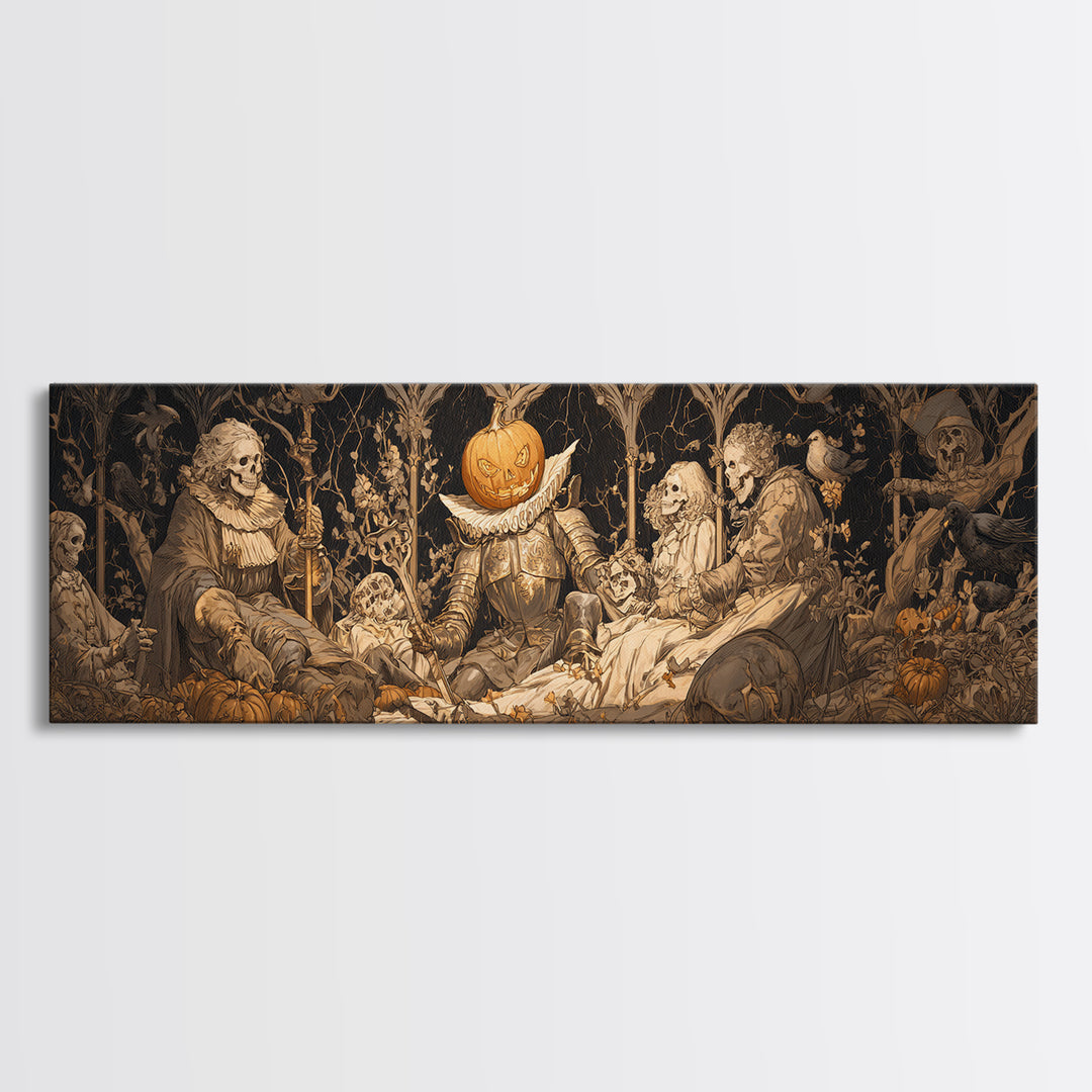 The Pumpkin Paladin, Danse Macabre Art, Extra Wide Wall Art, Gothic Horror Wall Art, Canvas Print, Halloween Wall Art
