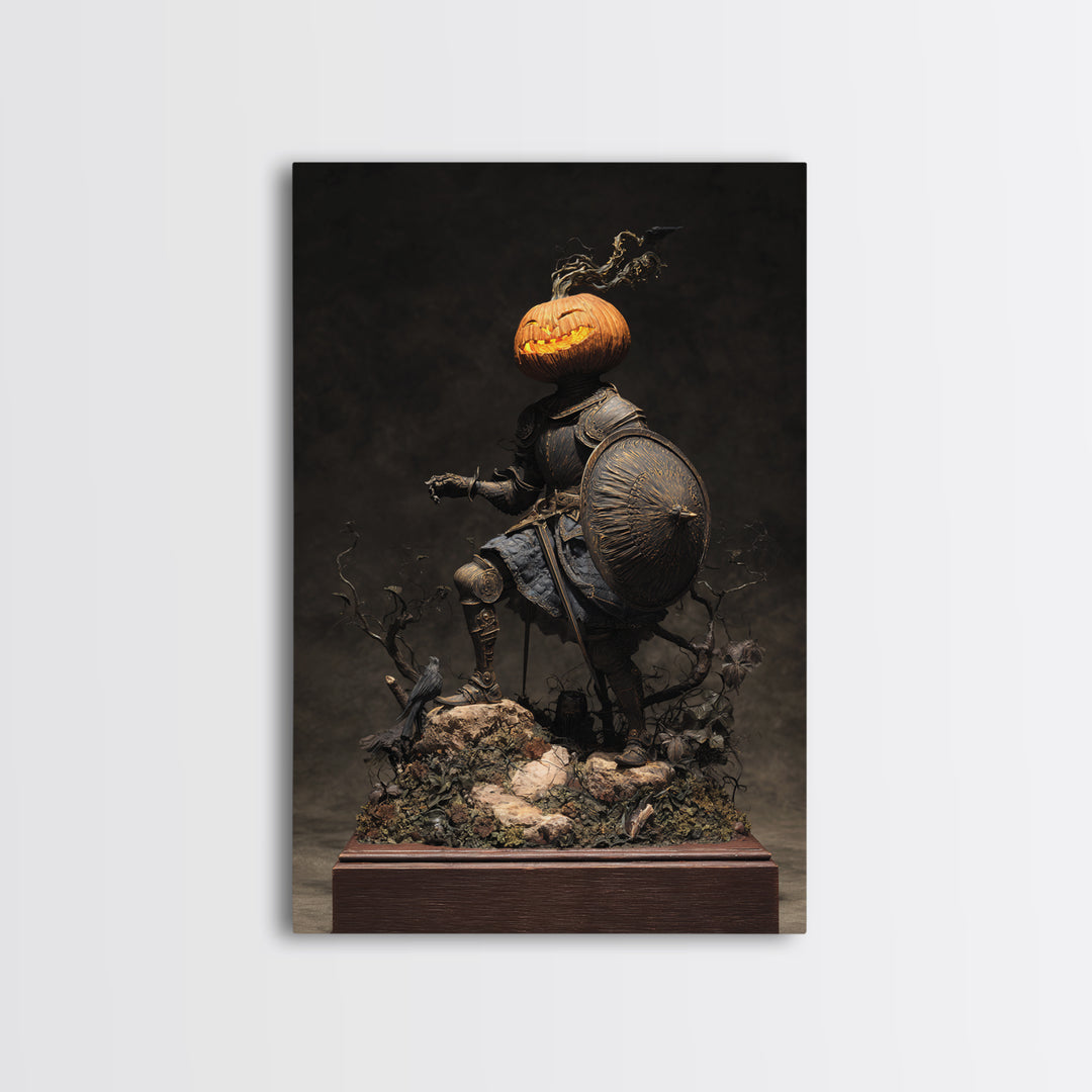 The Pumpkin Paladin, Baroque Witchcraft Art, Vertical Wall Art, Macabre Wall Art, Framed Canvas Print, Halloween Wall Art