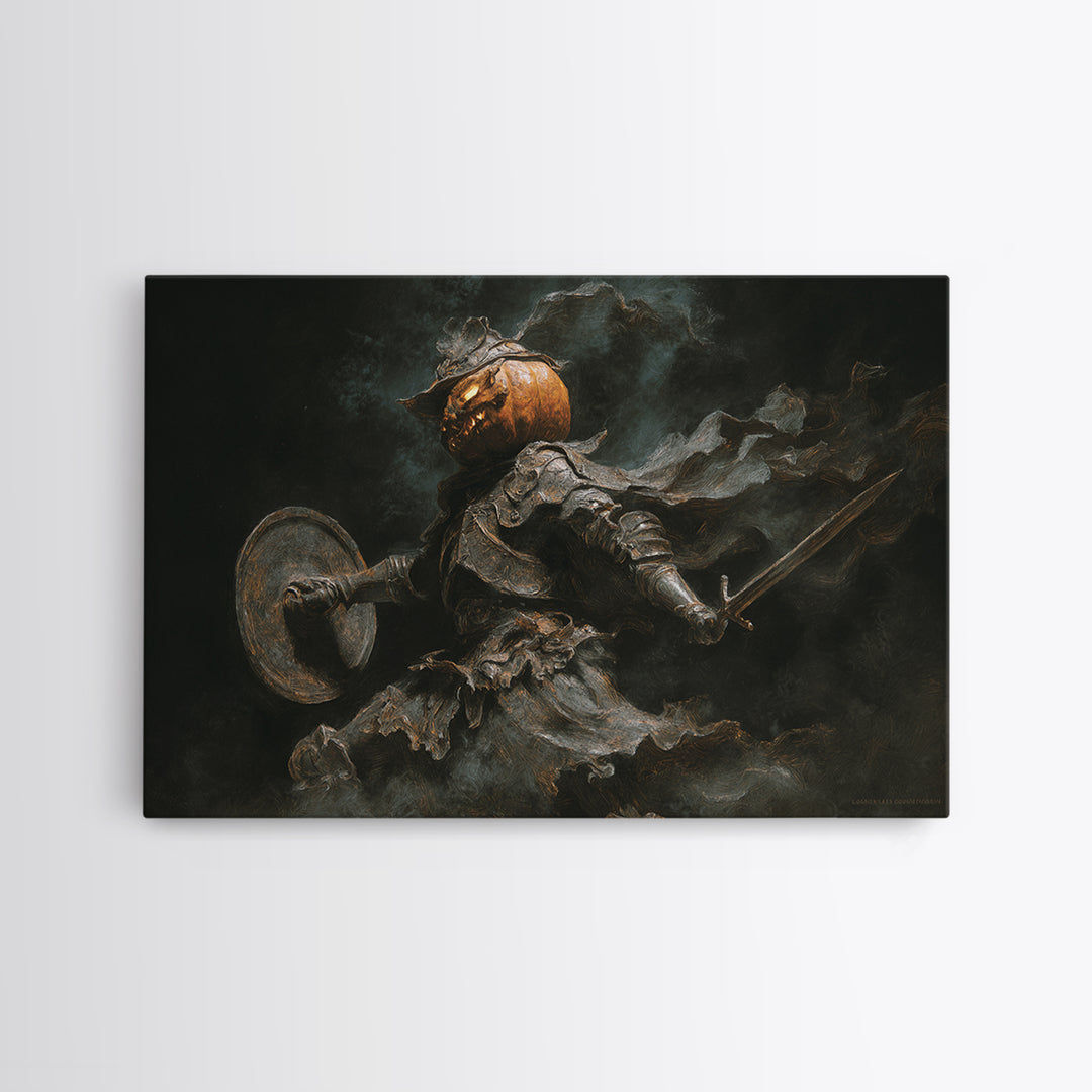 The Pumpkin Paladin, Dark Romantic Horror Art, Landscape Wall Art, Dark Fantasy Wall Art, Framed Canvas Print, Halloween Wall Art