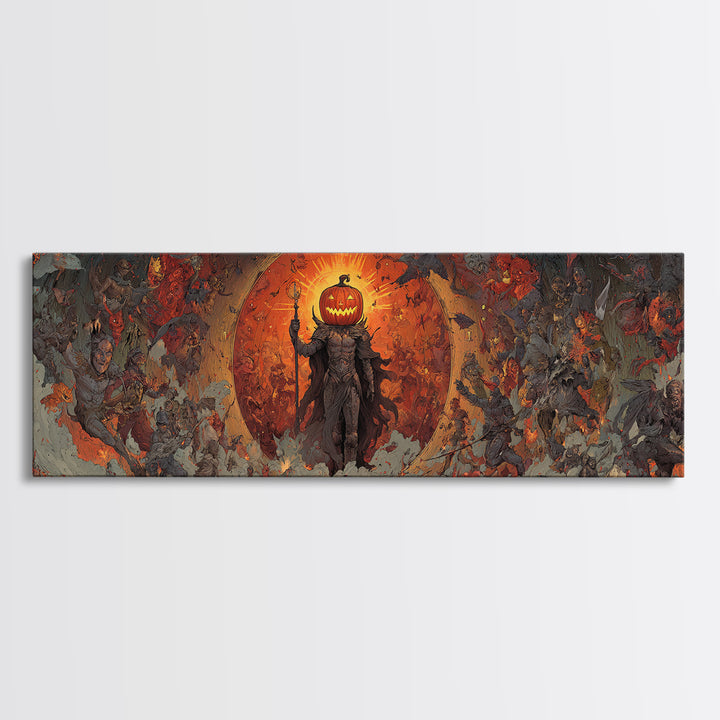 The Pumpkin Paladin, Visionary Gothic Art, Extra Wide Wall Art, Gothic Horror Wall Art, Canvas Print, Halloween Wall Art