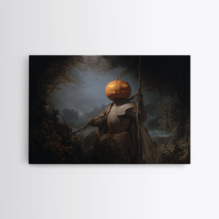 The Pumpkin Paladin, Romantic Gothic Landscape, Landscape Wall Art, Dark Fantasy Wall Art, Canvas Print, Halloween Wall Art
