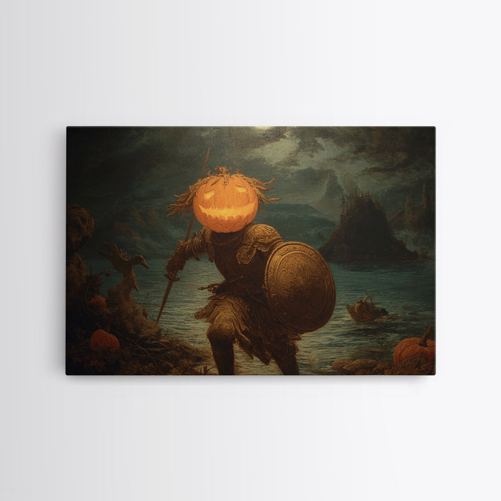 The Pumpkin Paladin, Symbolist Gothic Landscape, Landscape Wall Art, Dark Fantasy Wall Art, Framed Canvas Print, Halloween Wall Art