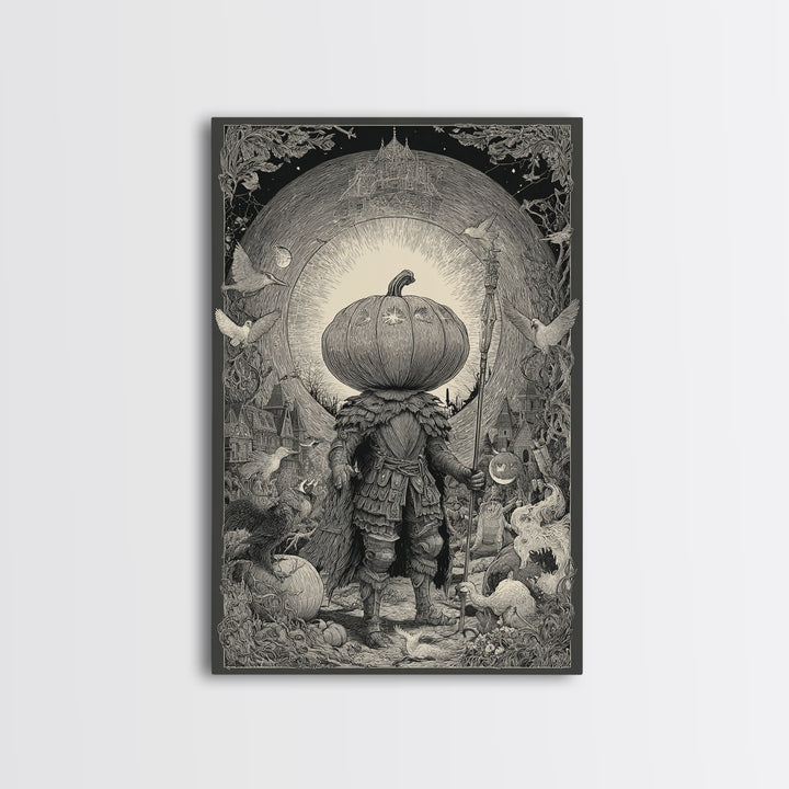 The Pumpkin Paladin, Victorian Macabre Art, Vertical Wall Art, Macabre Wall Art, Canvas Print, Halloween Wall Art, Statement Wall Art