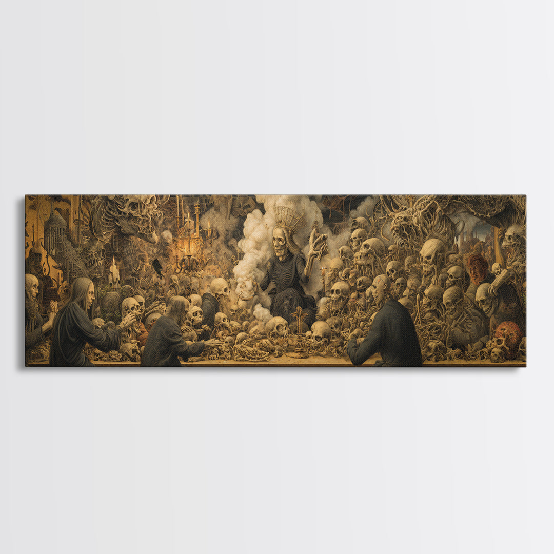 The Necromancer Queen, Medieval Grotesque Art, Extra Wide Wall Art, Gothic Horror Wall Art, Canvas Print, Halloween Wall Art