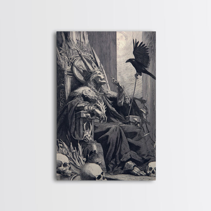 The Necromancer Queen, Renaissance Engraving Art, Vertical Wall Art, Macabre Wall Art, Canvas Print, Halloween Wall Art, Horror Wall Art