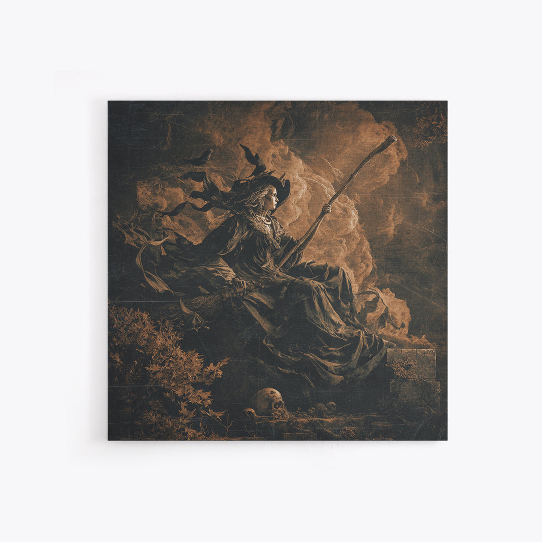 The Necromancer Queen, Baroque Witchcraft Art, Square Wall Art, Gothic Horror Wall Art, Canvas Print, Halloween Wall Art