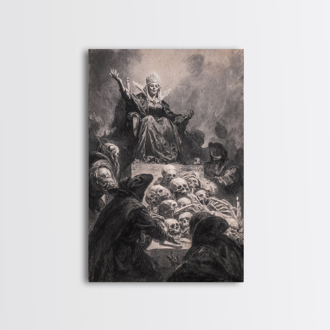 The Necromancer Queen, Dark Romantic Horror Art, Vertical Wall Art, Macabre Wall Art, Framed Canvas Print, Halloween Wall Art