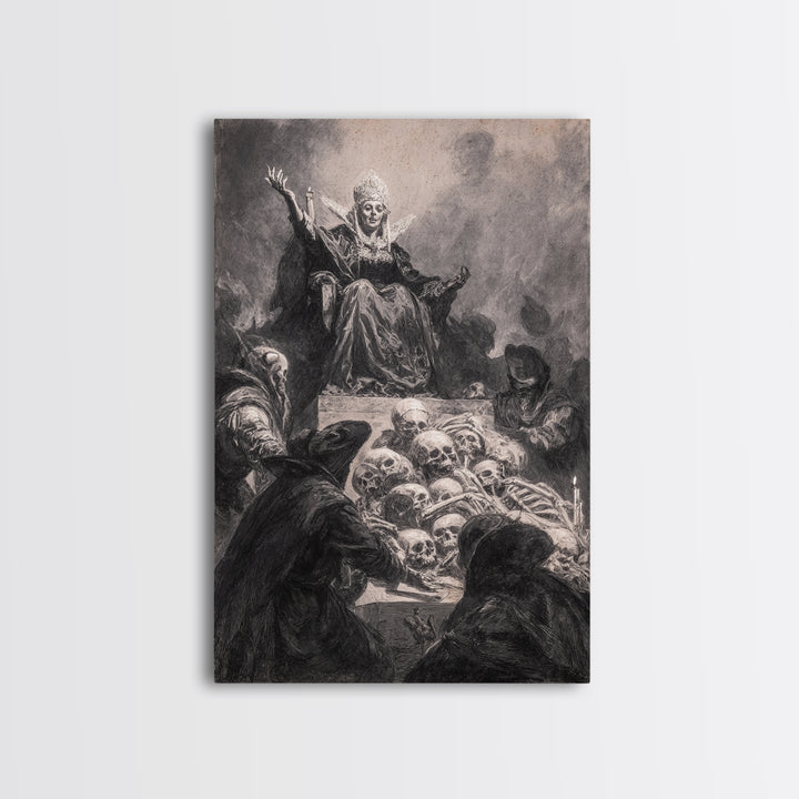 The Necromancer Queen, Dark Romantic Horror Art, Vertical Wall Art, Macabre Wall Art, Framed Canvas Print, Halloween Wall Art