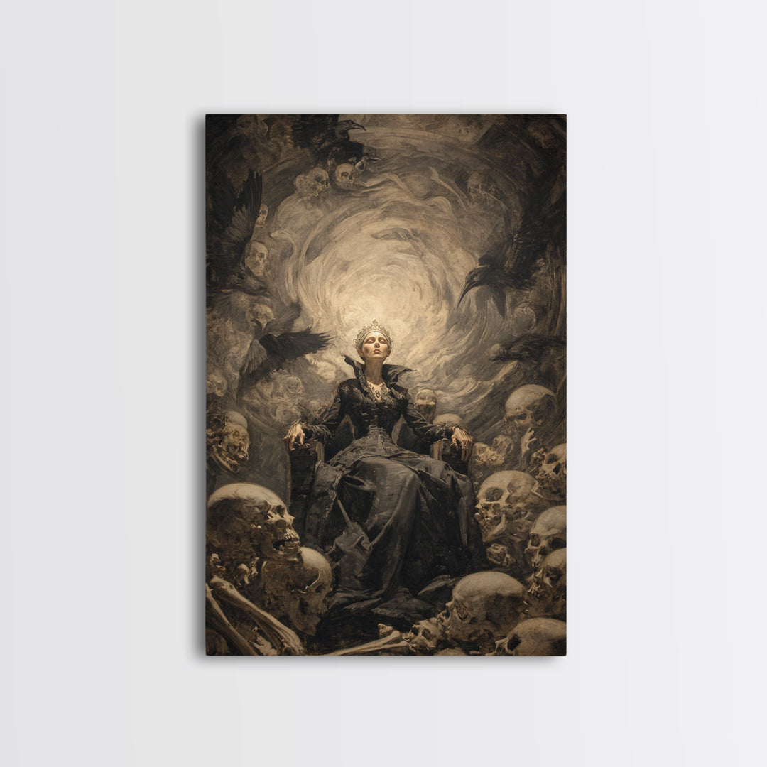 The Necromancer Queen, Gothic Nightmare Art, Vertical Wall Art, Dark Halloween Decor, Canvas Print, Halloween Wall Art