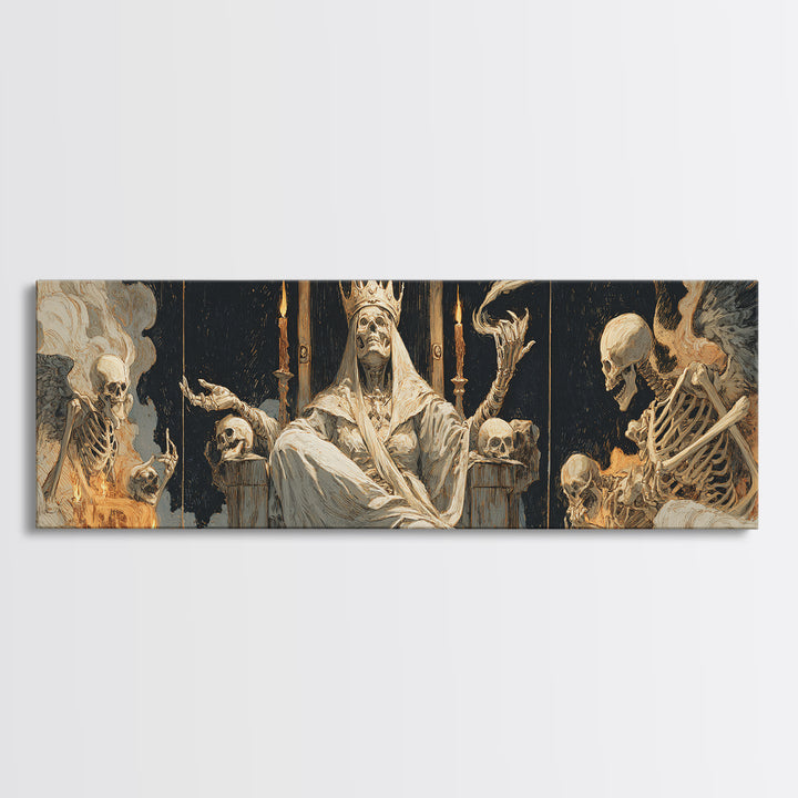 The Necromancer Queen, Visionary Gothic Art, Extra Wide Wall Art, Dark Halloween Decor, Canvas Print, Halloween Wall Art