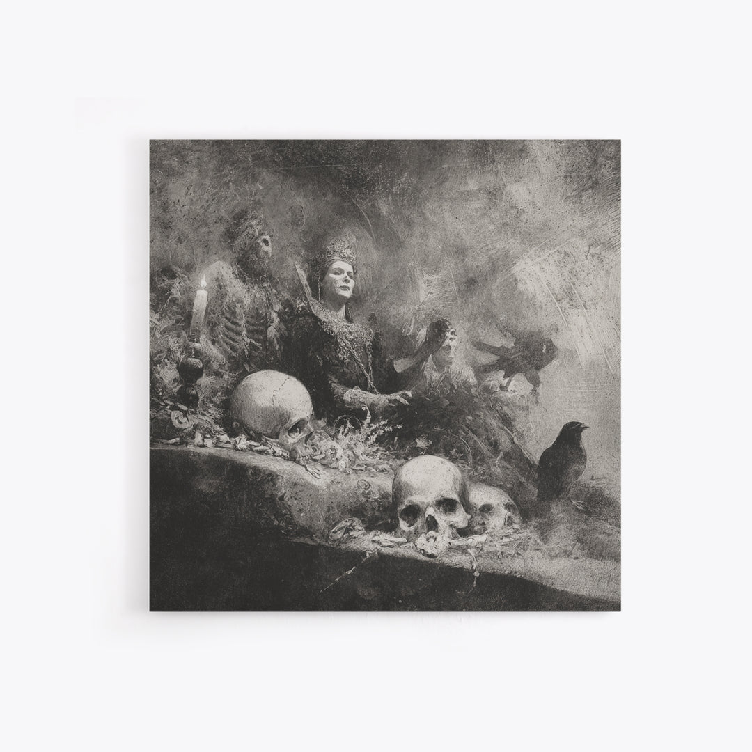 The Necromancer Queen, Symbolist Dream Art, Square Wall Art, Macabre Wall Art, Canvas Print, Halloween Wall Art