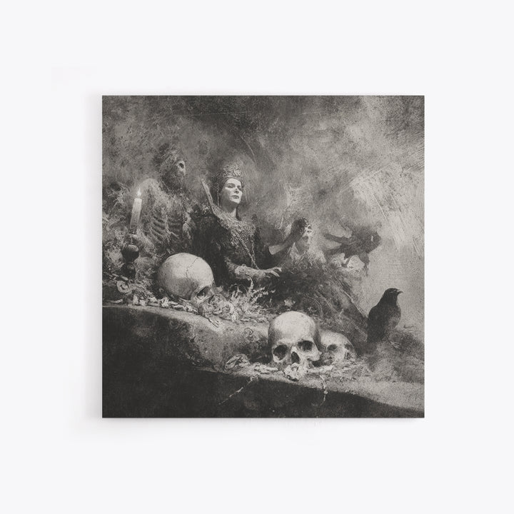 The Necromancer Queen, Symbolist Dream Art, Square Wall Art, Macabre Wall Art, Canvas Print, Halloween Wall Art