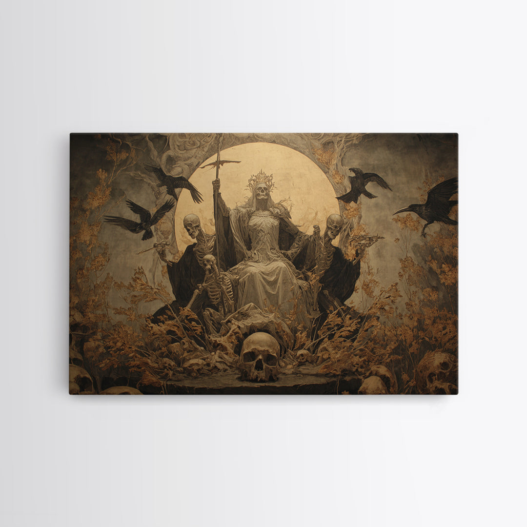The Necromancer Queen, Symbolist Gothic Landscape, Landscape Wall Art, Dark Halloween Decor, Framed Canvas Print, Halloween Wall Art