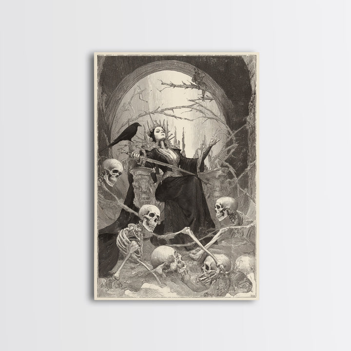 The Necromancer Queen, Decadent Gothic Art, Vertical Wall Art, Gothic Horror Wall Art, Canvas Print, Halloween Wall Art