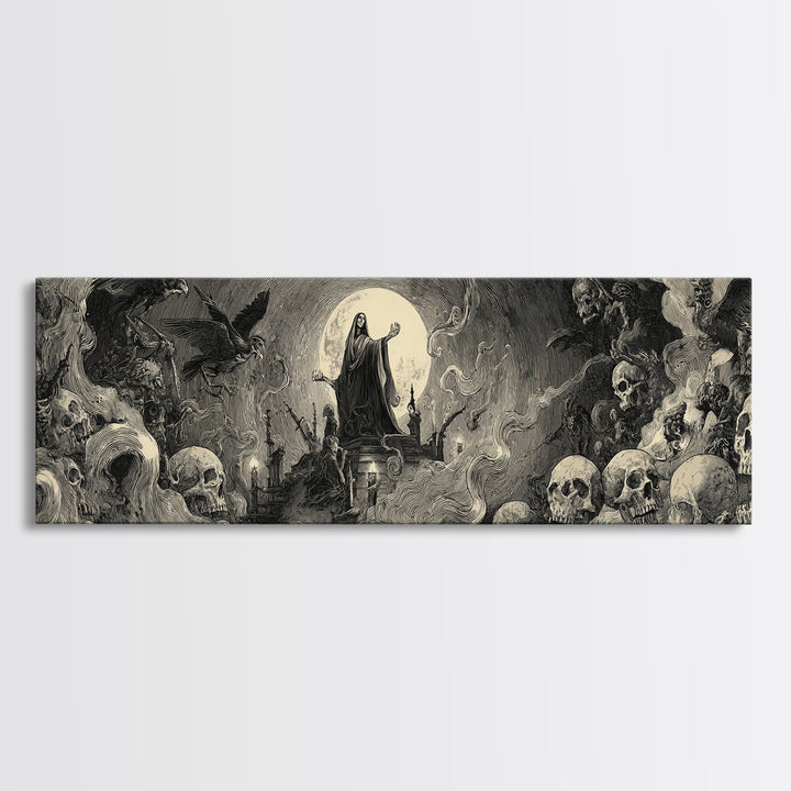 The Necromancer Queen, Expressionist Nightmare Art, Extra Wide Wall Art, Dark Halloween Decor, Canvas Print, Halloween Wall Art