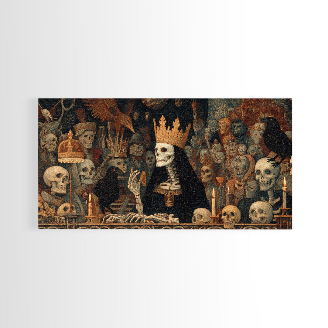 The Necromancer Queen, Grotesque Carnival Art, Wide Panoramic Art, Macabre Wall Art, Canvas Print, Halloween Wall Art, Seasonal Home Decor