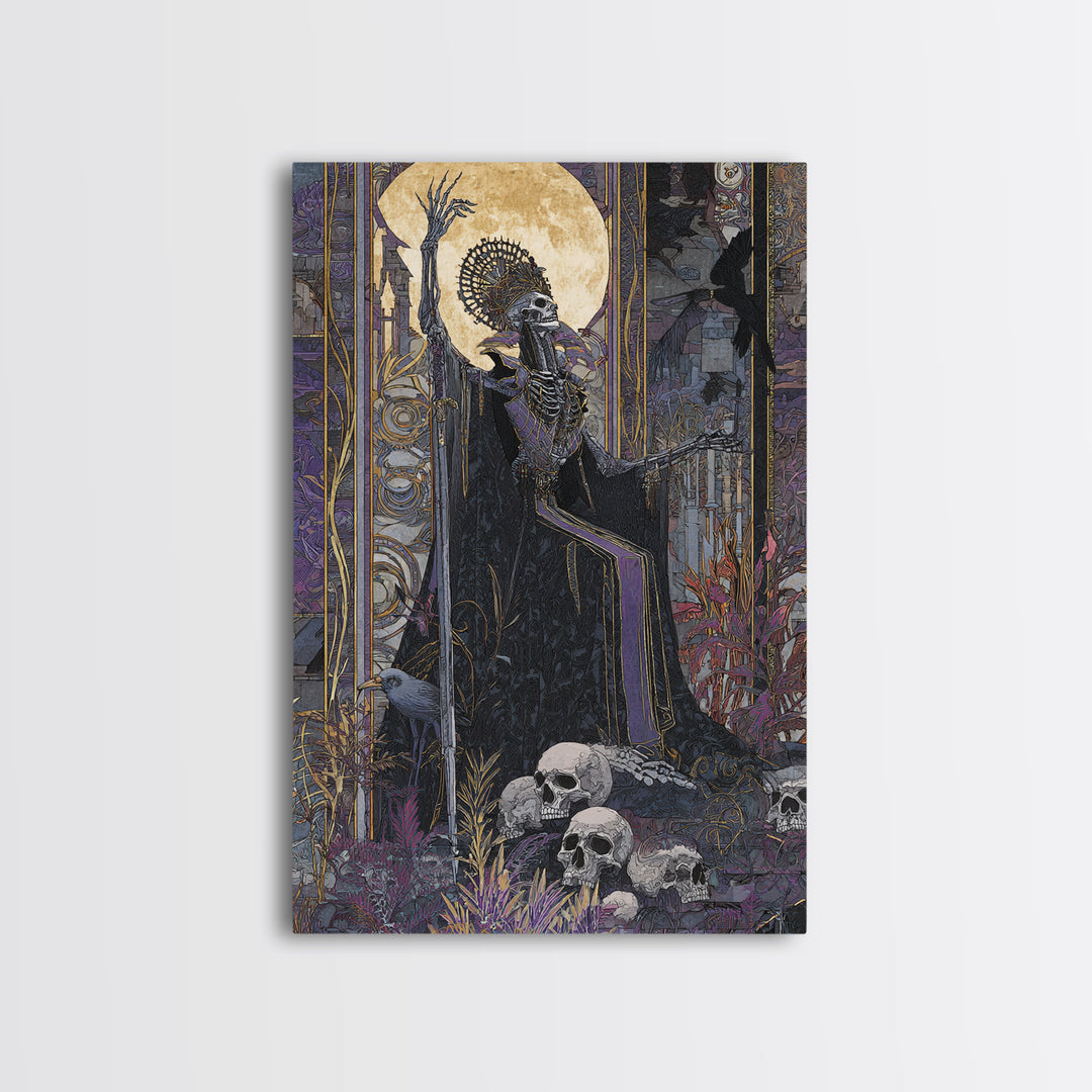The Necromancer Queen, Stained Glass Gothic Art, Vertical Wall Art, Dark Halloween Decor, Framed Canvas Print, Halloween Wall Art