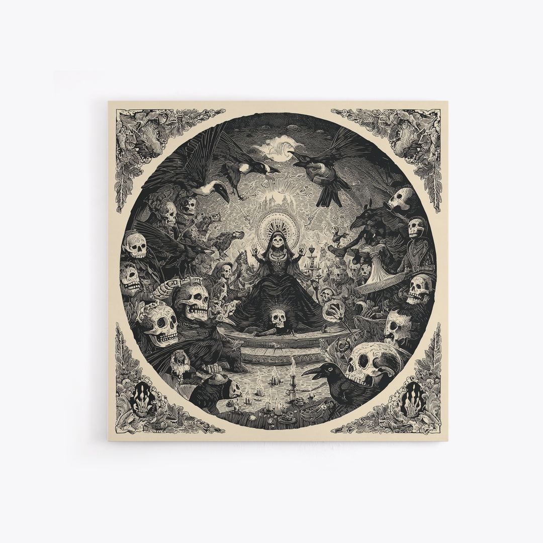 The Necromancer Queen, Macabre Folk Print Art, Square Wall Art, Macabre Wall Art, Canvas Print, Halloween Wall Art