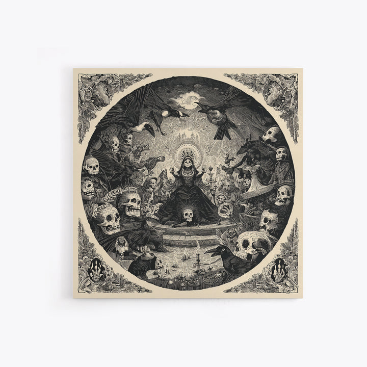 The Necromancer Queen, Macabre Folk Print Art, Square Wall Art, Macabre Wall Art, Canvas Print, Halloween Wall Art