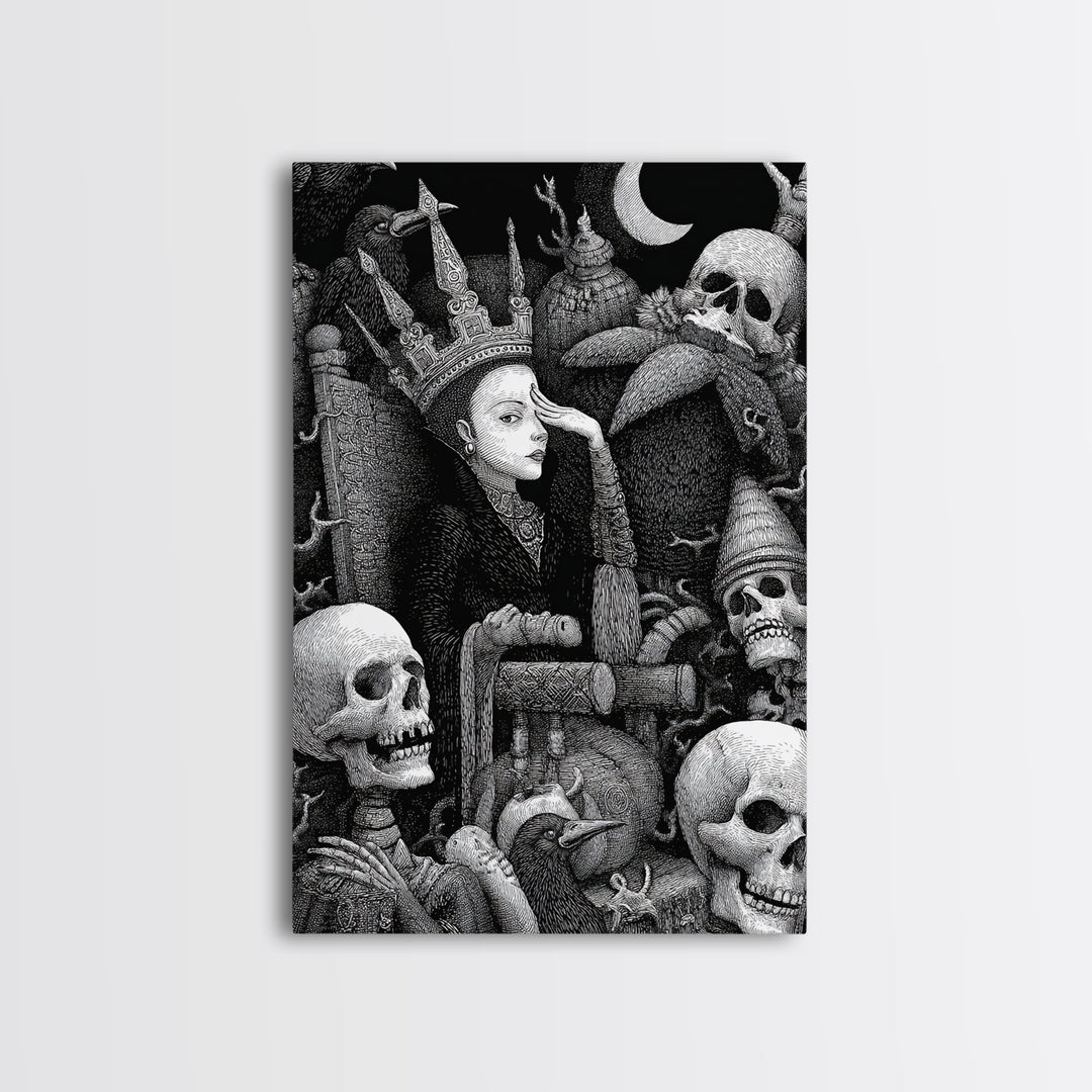 The Necromancer Queen, Victorian Macabre Art, Vertical Wall Art, Gothic Horror Wall Art, Framed Canvas Print, Halloween Wall Art