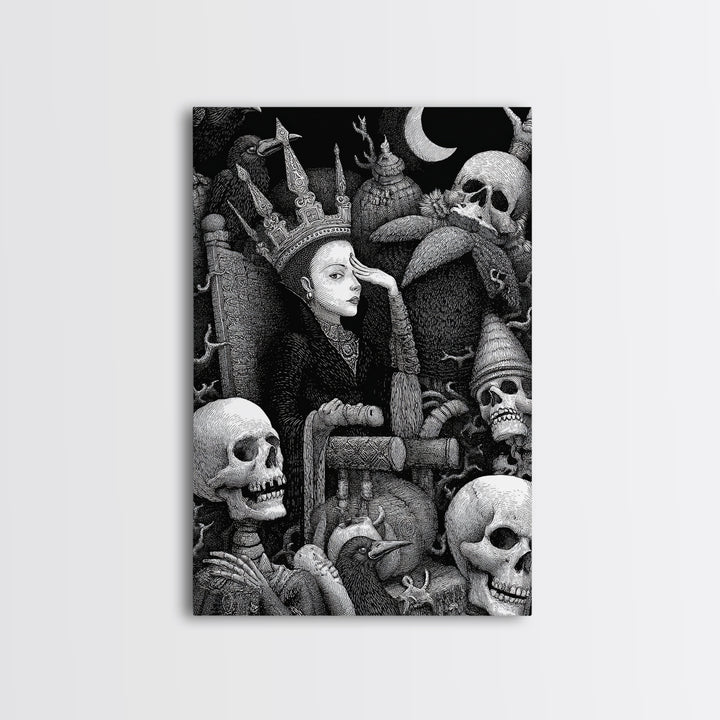The Necromancer Queen, Victorian Macabre Art, Vertical Wall Art, Gothic Horror Wall Art, Framed Canvas Print, Halloween Wall Art