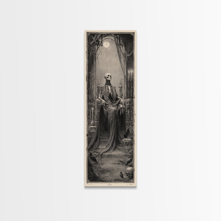 The Necromancer Queen, Surreal Apocalyptic Art, Tall Narrow Wall Art, Macabre Wall Art, Framed Canvas Print, Halloween Wall Art