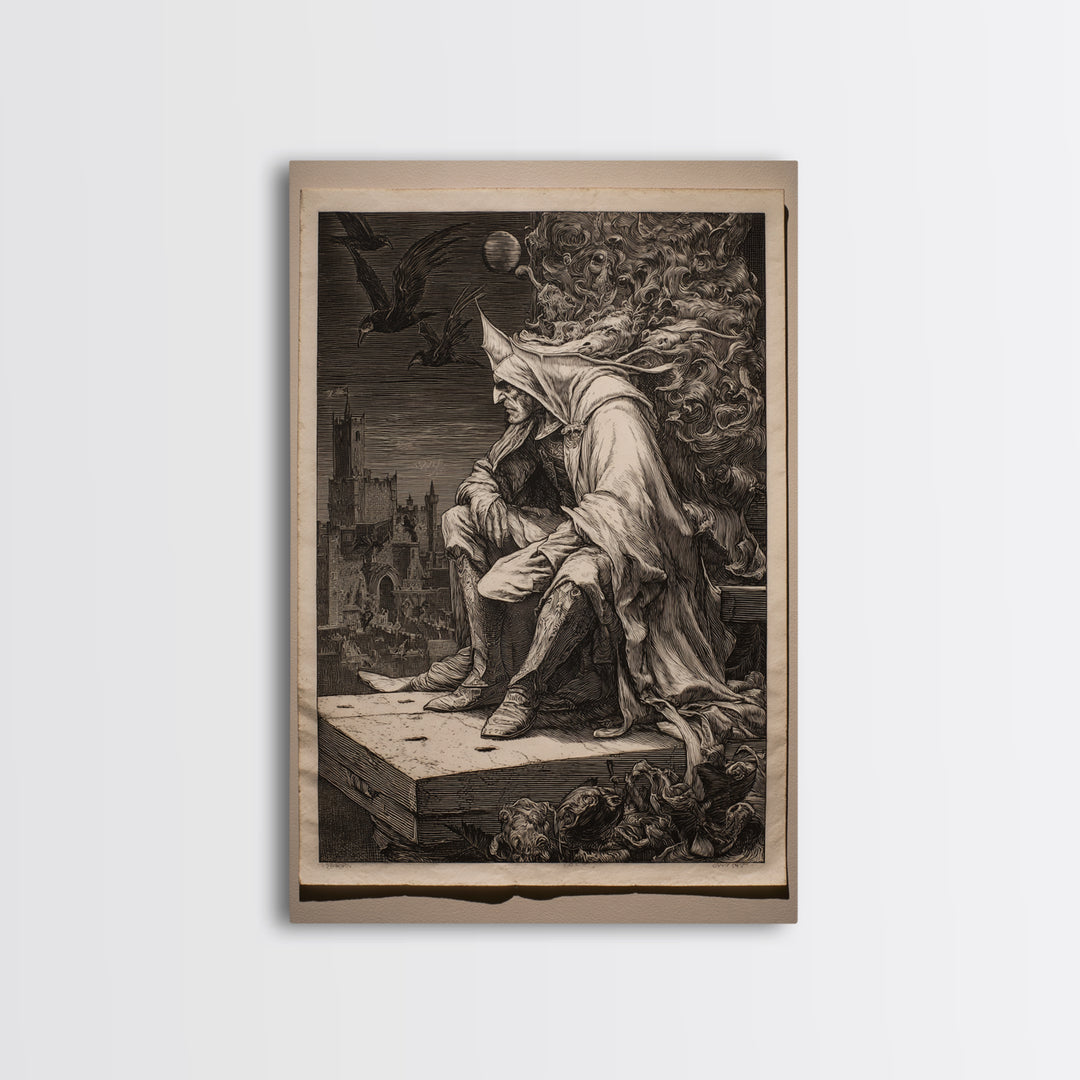 The Bat Prince, Renaissance Engraving Art, Vertical Wall Art, Macabre Wall Art, Canvas Print, Halloween Wall Art, Halloween Decor