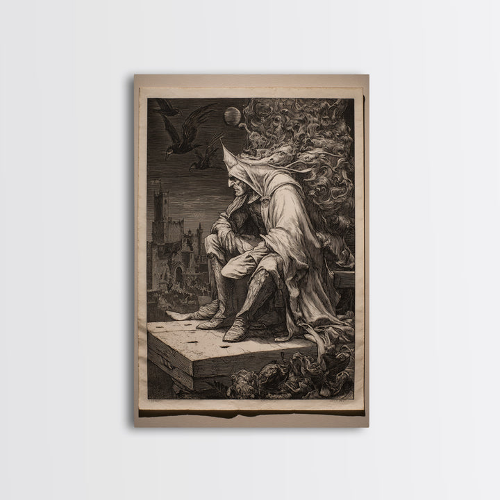 The Bat Prince, Renaissance Engraving Art, Vertical Wall Art, Macabre Wall Art, Canvas Print, Halloween Wall Art, Halloween Decor