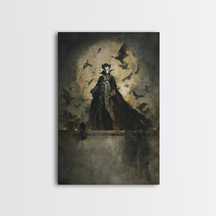 The Bat Prince, Dark Romantic Horror Art, Vertical Wall Art, Gothic Horror Wall Art, Framed Canvas Print, Halloween Wall Art