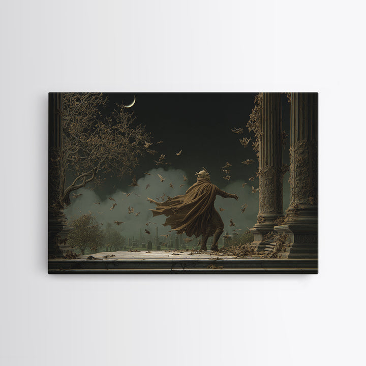 The Bat Prince, Romantic Gothic Landscape, Landscape Wall Art, Dark Halloween Decor, Framed Canvas Print, Halloween Wall Art