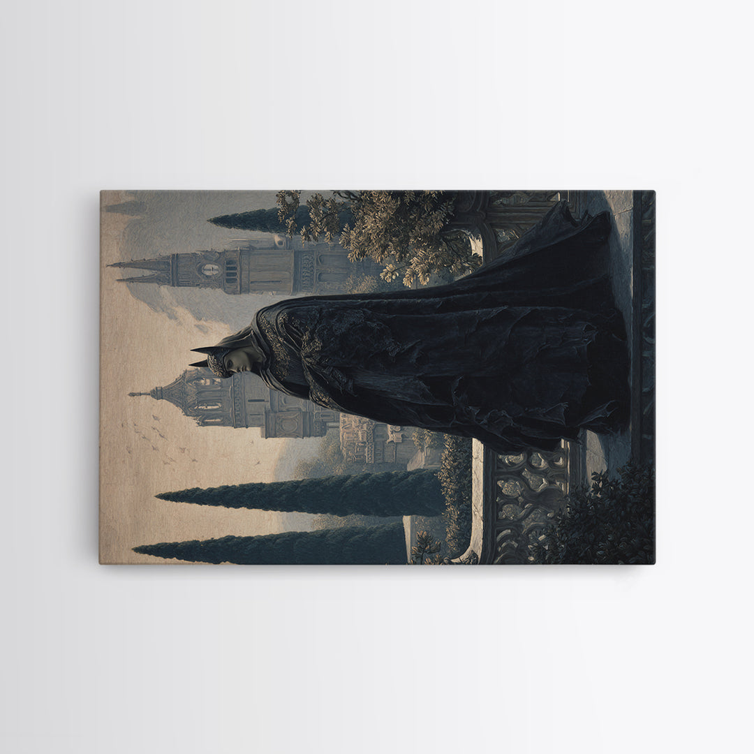 The Bat Prince, Symbolist Gothic Landscape, Landscape Wall Art, Dark Halloween Decor, Framed Canvas Print, Halloween Wall Art