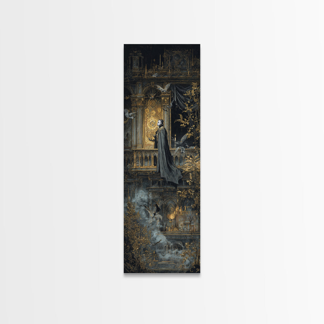 The Bat Prince, Ornate Symbolist Art, Tall Narrow Wall Art, Dark Halloween Decor, Canvas Print, Halloween Wall Art