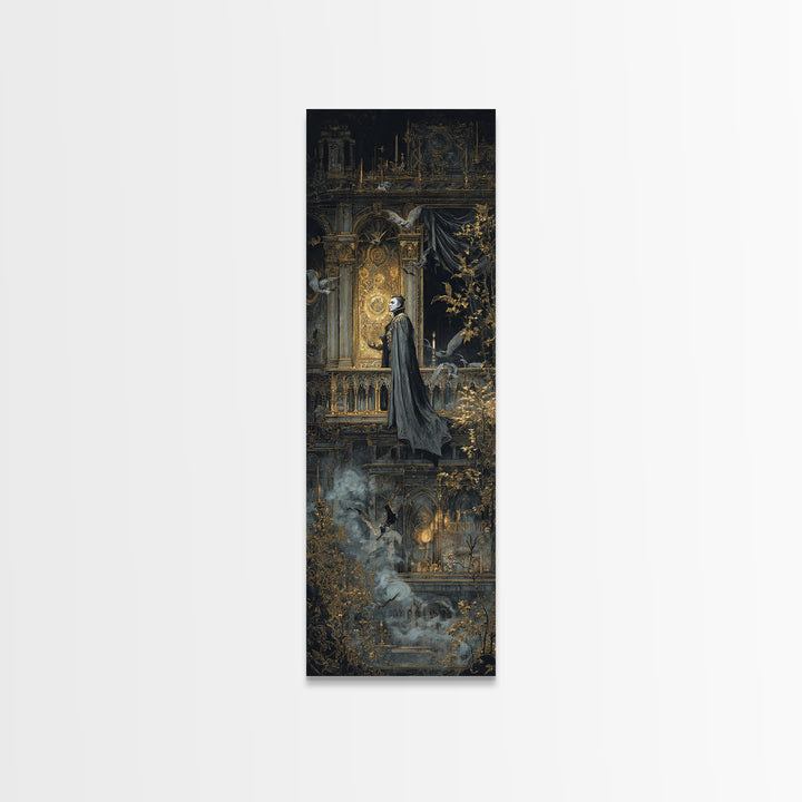 The Bat Prince, Ornate Symbolist Art, Tall Narrow Wall Art, Dark Halloween Decor, Canvas Print, Halloween Wall Art