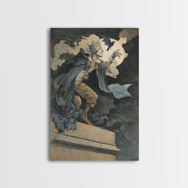The Bat Prince, Decadent Gothic Art, Vertical Wall Art, Dark Halloween Decor, Canvas Print, Halloween Wall Art, Gothic Home Decor