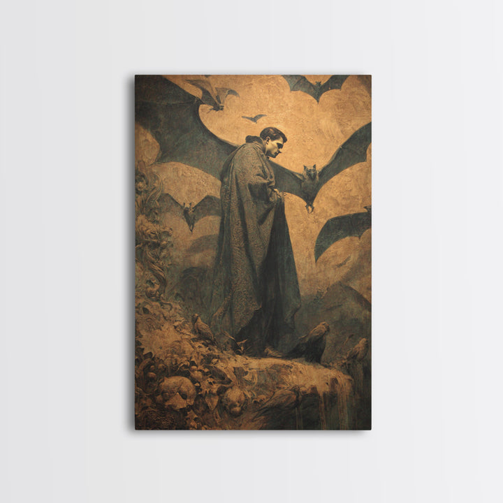 The Bat Prince, Dark Symbolist Art, Vertical Wall Art, Dark Halloween Decor, Canvas Print, Halloween Wall Art, Statement Wall Art