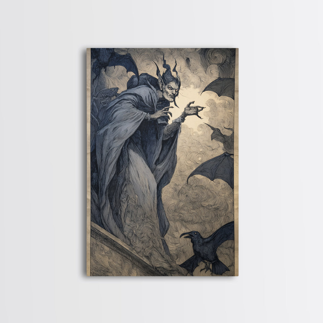 The Bat Prince, Expressionist Gothic Art, Vertical Wall Art, Macabre Wall Art, Framed Canvas Print, Halloween Wall Art, Horror Wall Art