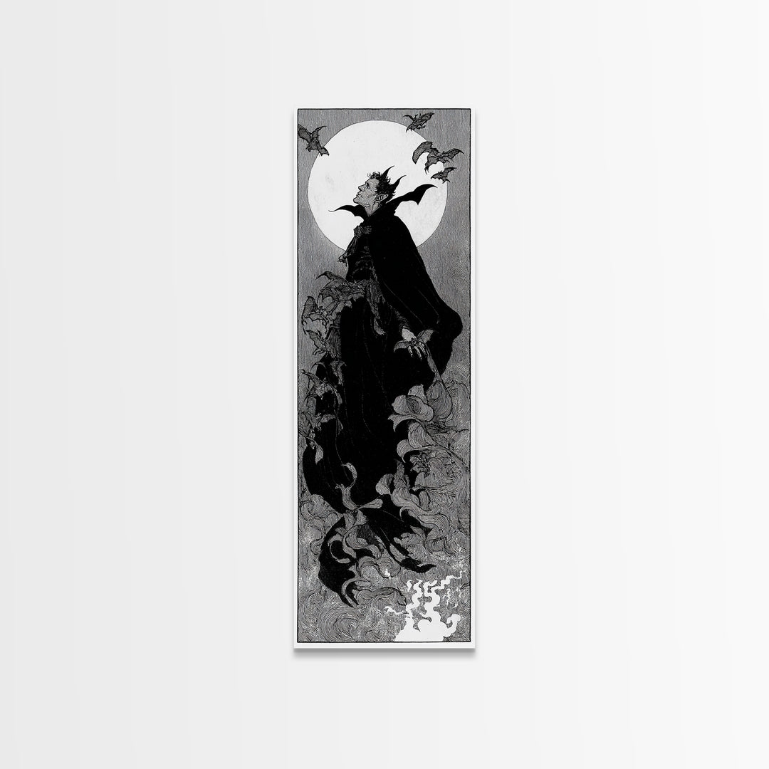 The Bat Prince, Decadent Line Art, Tall Narrow Wall Art, Gothic Horror Wall Art, Canvas Print, Halloween Wall Art