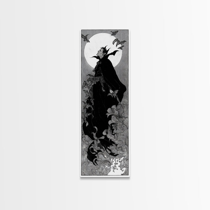 The Bat Prince, Decadent Line Art, Tall Narrow Wall Art, Gothic Horror Wall Art, Canvas Print, Halloween Wall Art