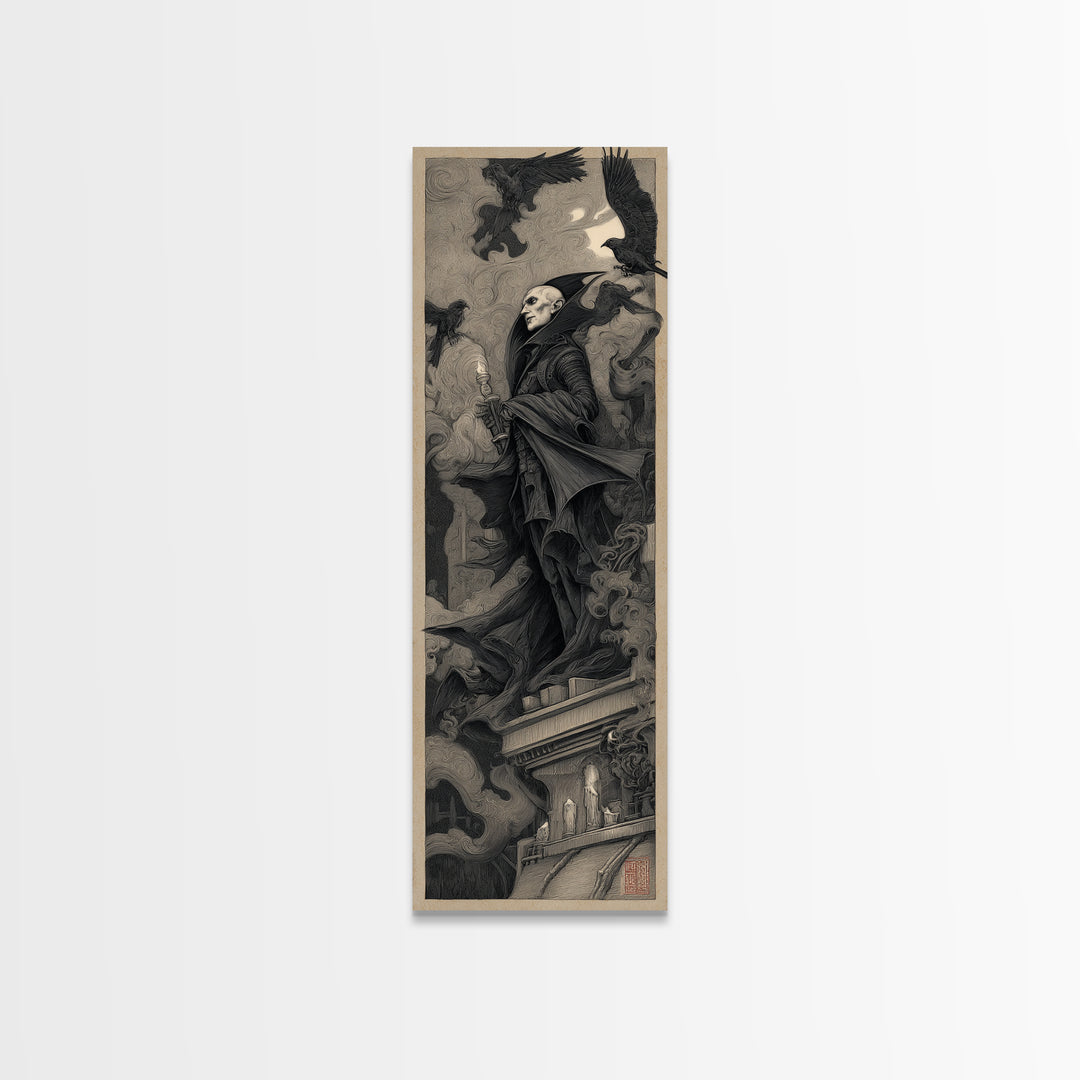 The Bat Prince, Biomechanical Horror Art, Tall Narrow Wall Art, Dark Fantasy Wall Art, Framed Canvas Print, Halloween Wall Art