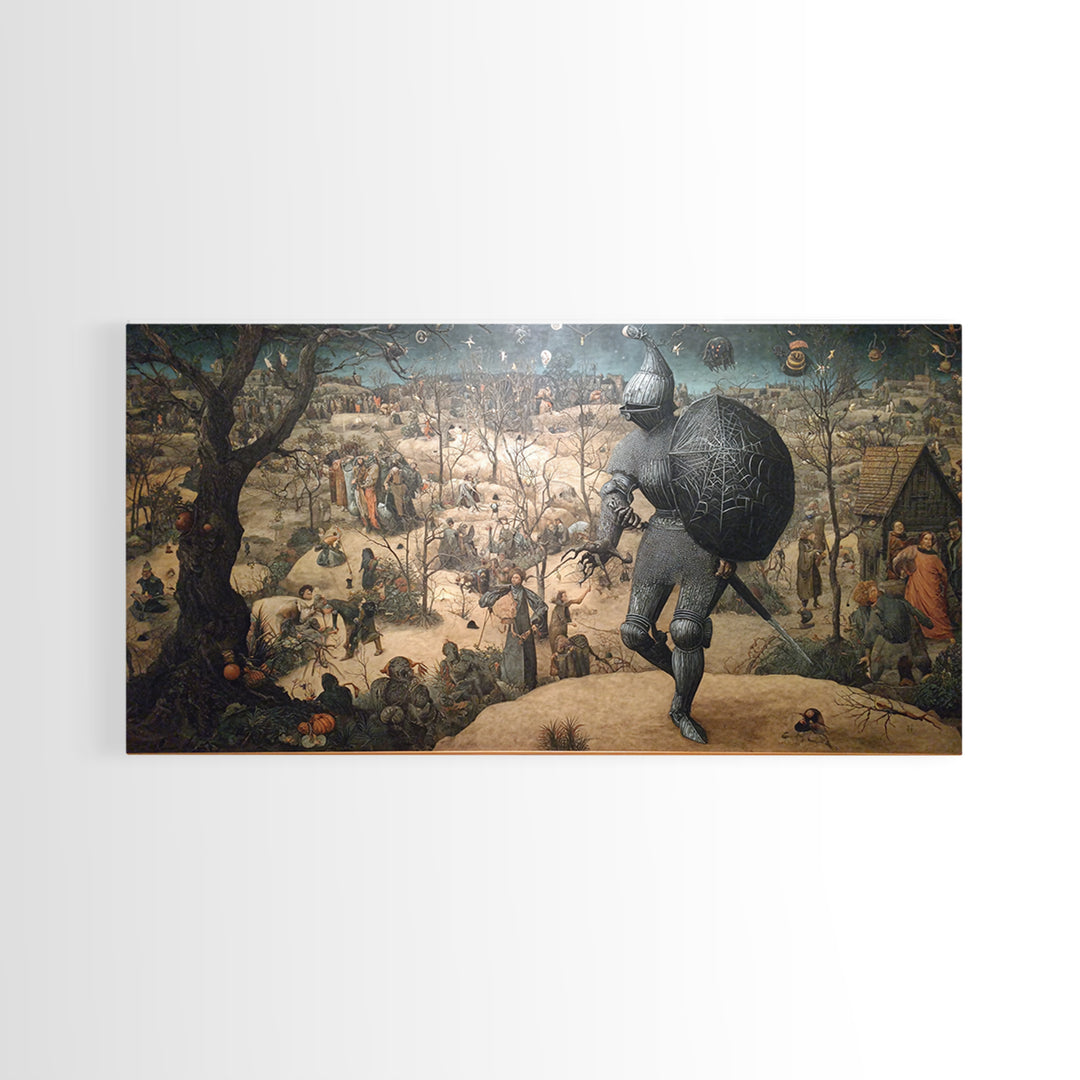 The Spider Knight, Northern Renaissance Horror, Wide Panoramic Art, Macabre Wall Art, Canvas Print, Halloween Wall Art