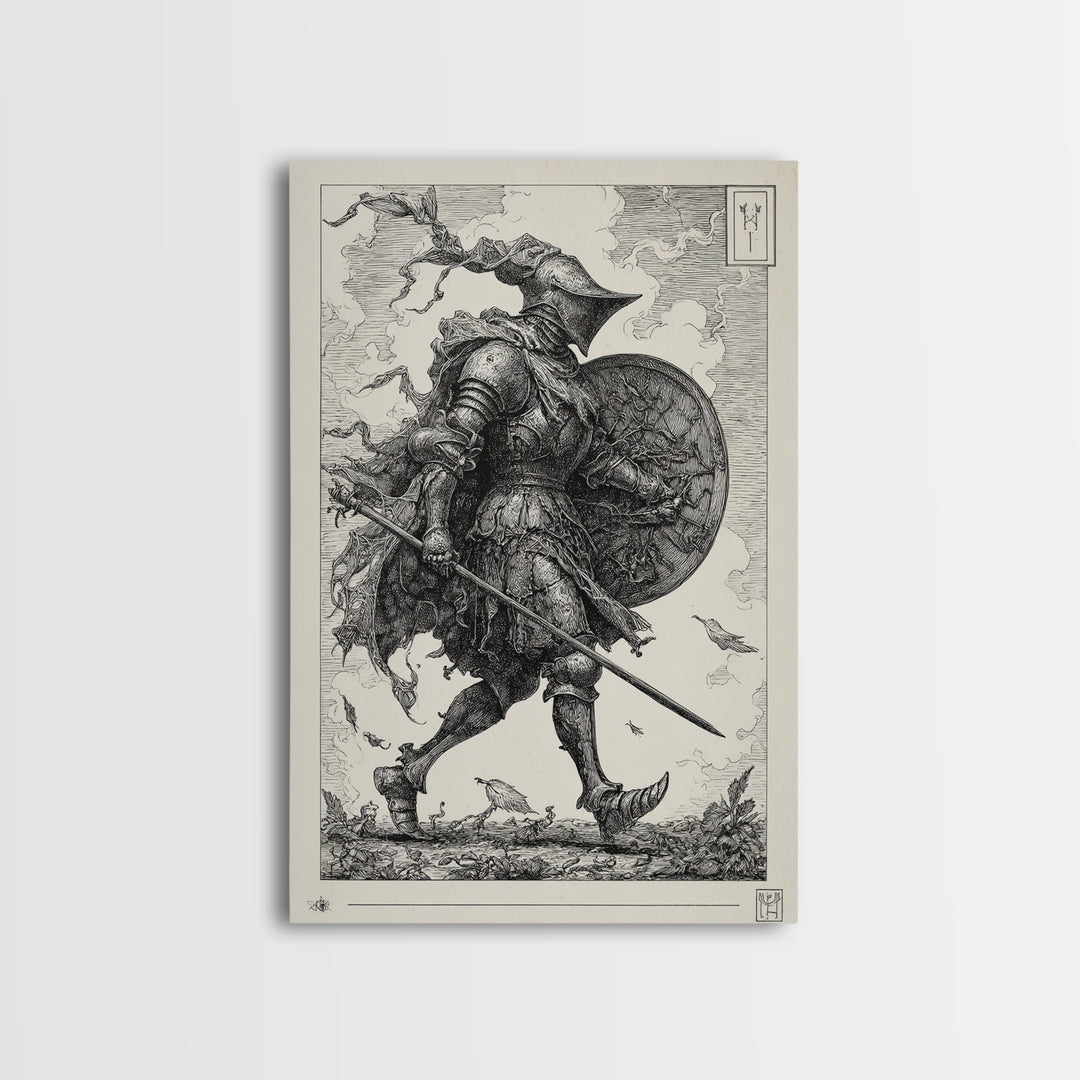 The Spider Knight, Renaissance Engraving Art, Vertical Wall Art, Macabre Wall Art, Canvas Print, Halloween Wall Art, Spooky Wall Decor