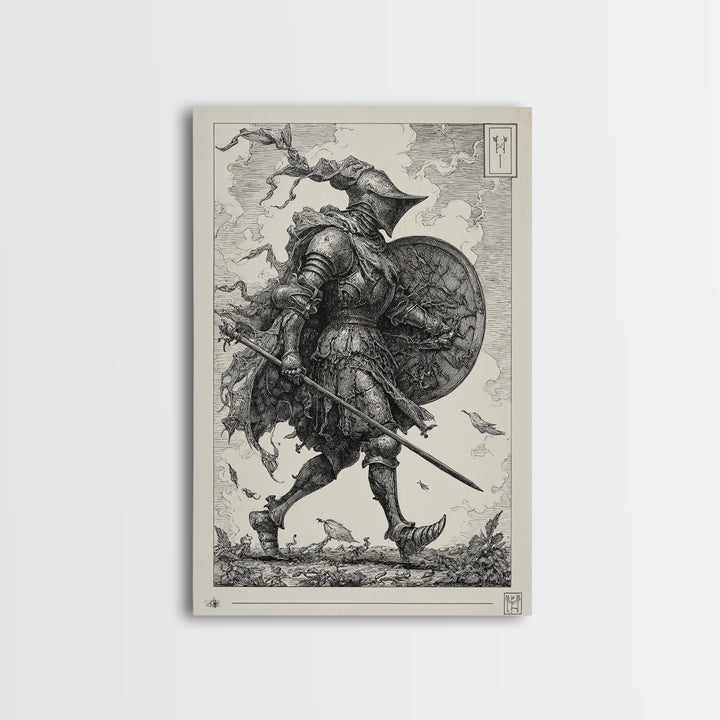 The Spider Knight, Renaissance Engraving Art, Vertical Wall Art, Macabre Wall Art, Canvas Print, Halloween Wall Art, Spooky Wall Decor