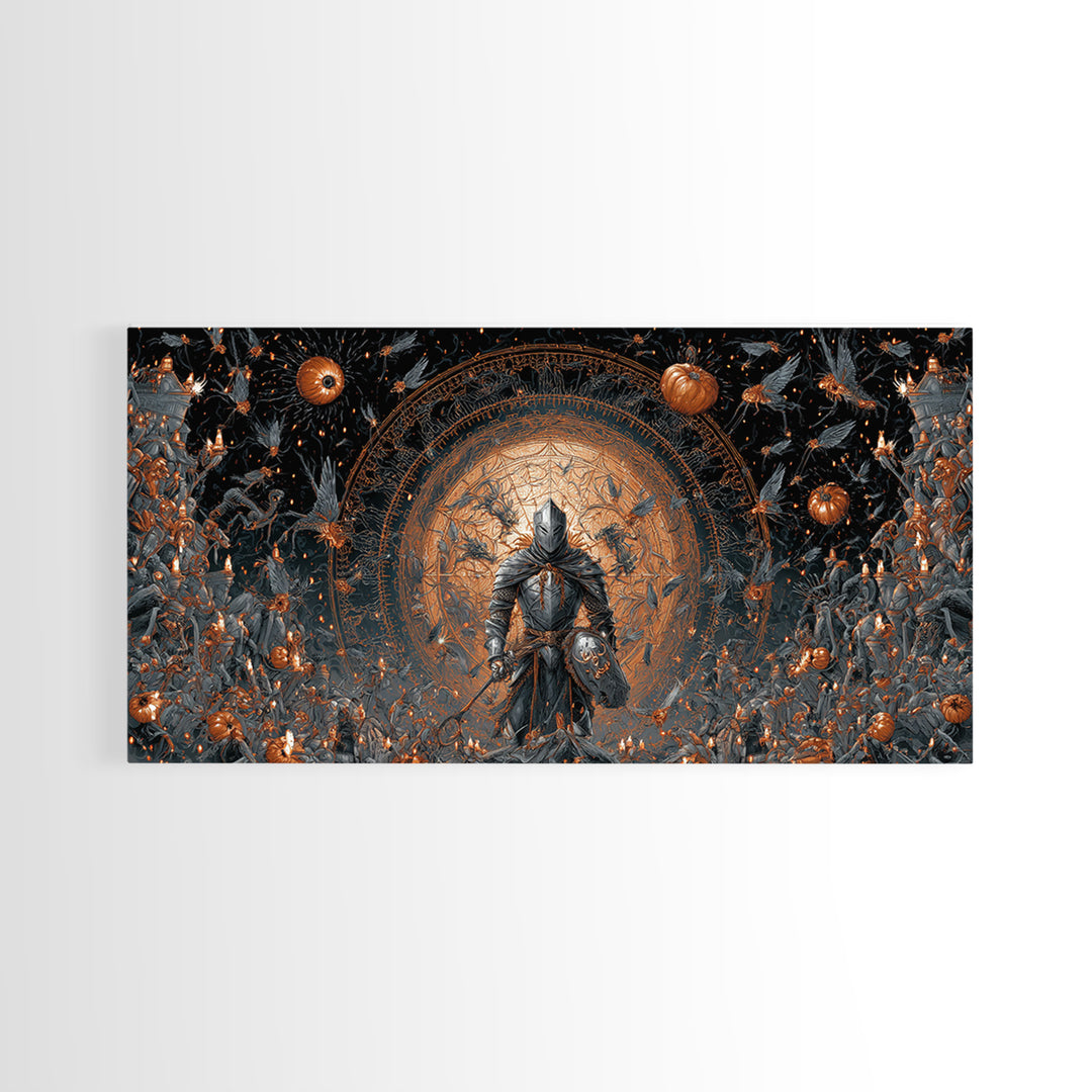 The Spider Knight, Apocalyptic Romantic Art, Wide Panoramic Art, Gothic Horror Wall Art, Canvas Print, Halloween Wall Art, Halloween Decor