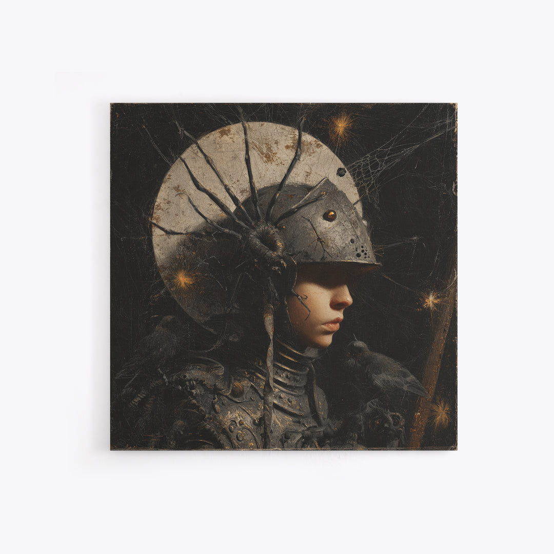 The Spider Knight, Symbolist Dream Art, Square Wall Art, Dark Fantasy Wall Art, Canvas Print, Halloween Wall Art, Halloween Decor