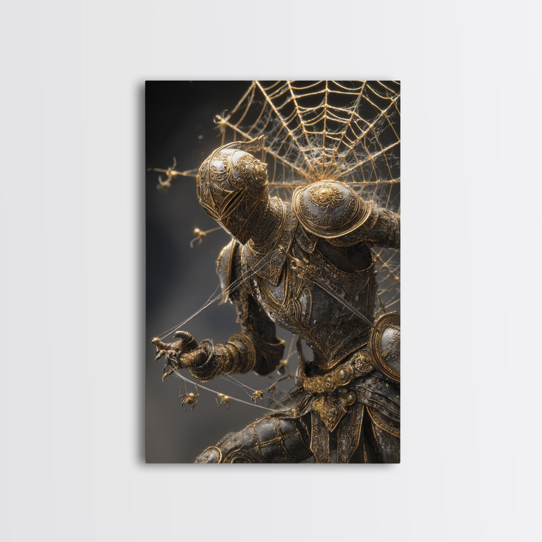 The Spider Knight, Ornate Symbolist Art, Vertical Wall Art, Macabre Wall Art, Canvas Print, Halloween Wall Art, Halloween Decor